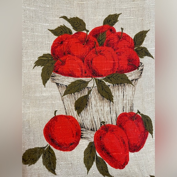 Vintage Parisian Prints Tea Towel, All Pure Linen Apple Baskets Orchard With Tag - Picture 3 of 7